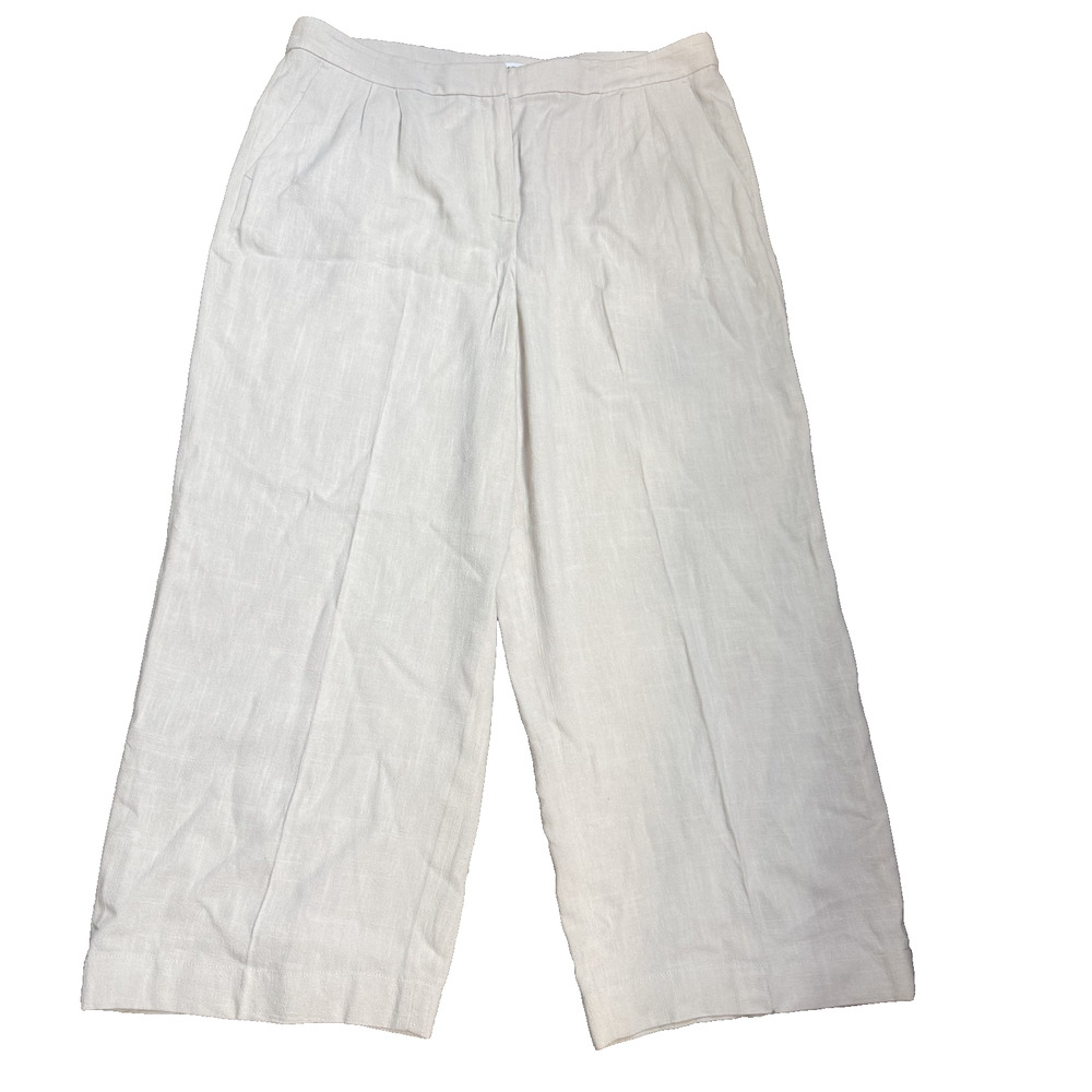 Bar III Pants Womens 16 cream Linen Blend‎ Wide Leg Career pleated high rise